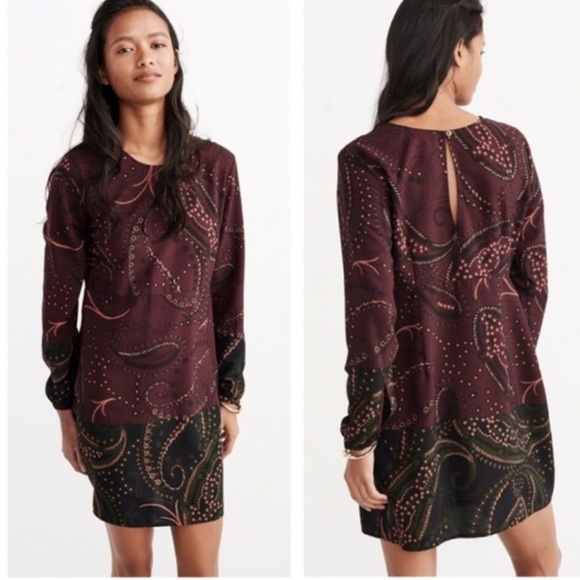 Abercrombie & Fitch  Paisley Floral Long-Sleeved A-Line Dress Size S Hippie Boho - Picture 1 of 6